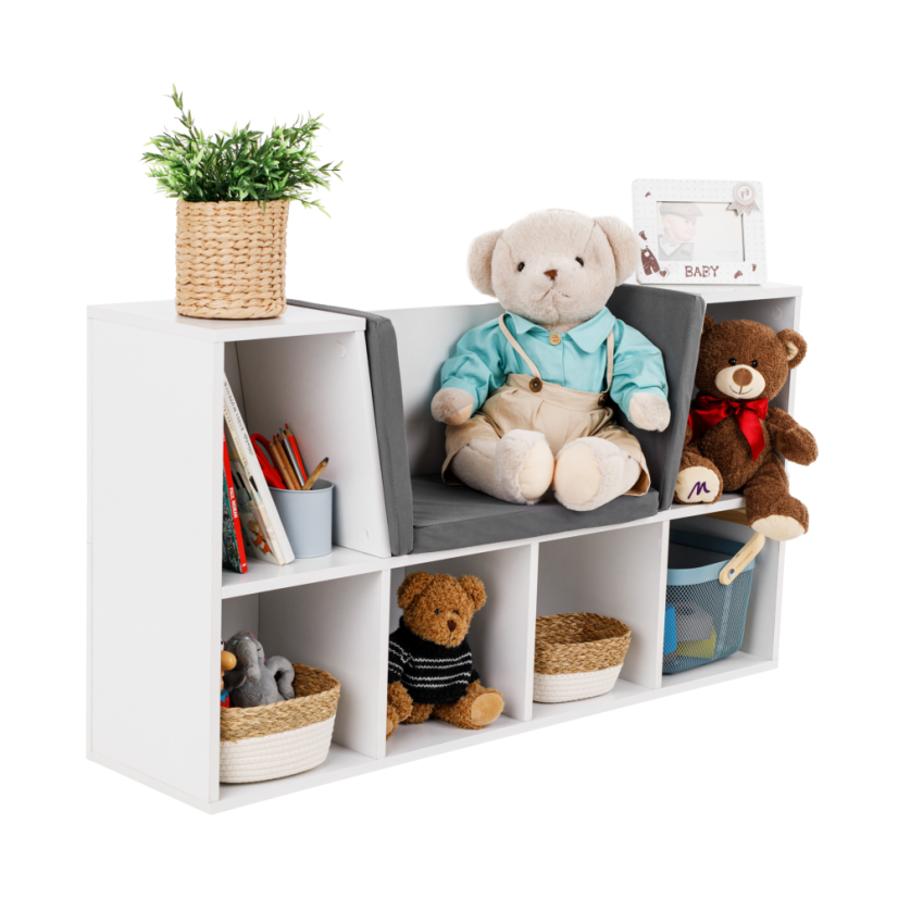 Kinderbücherregal mit Sitz, weiß/braun, FERIA