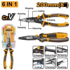 INGCO Industrial 6-in-1 Multifunktions-Radiozange CrV 200mm