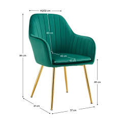 Designer-Sessel, smaragdgrüner Samtstoff/Gold-Chrom-Gold, ADLAM NEU
