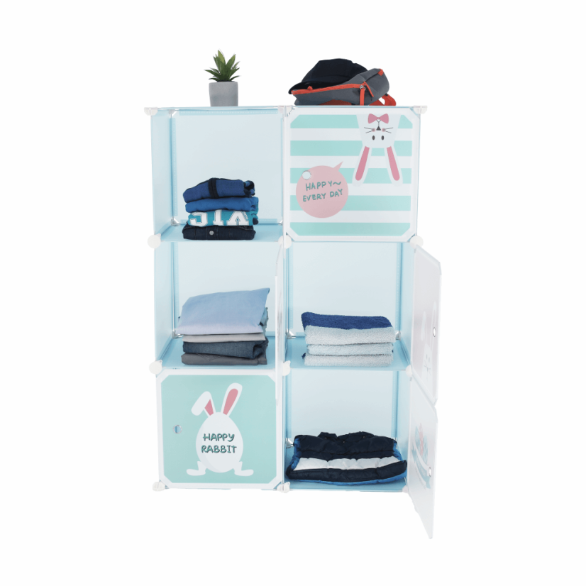 Modularer Kinderschrank, blau/Kindermuster, EDRIN