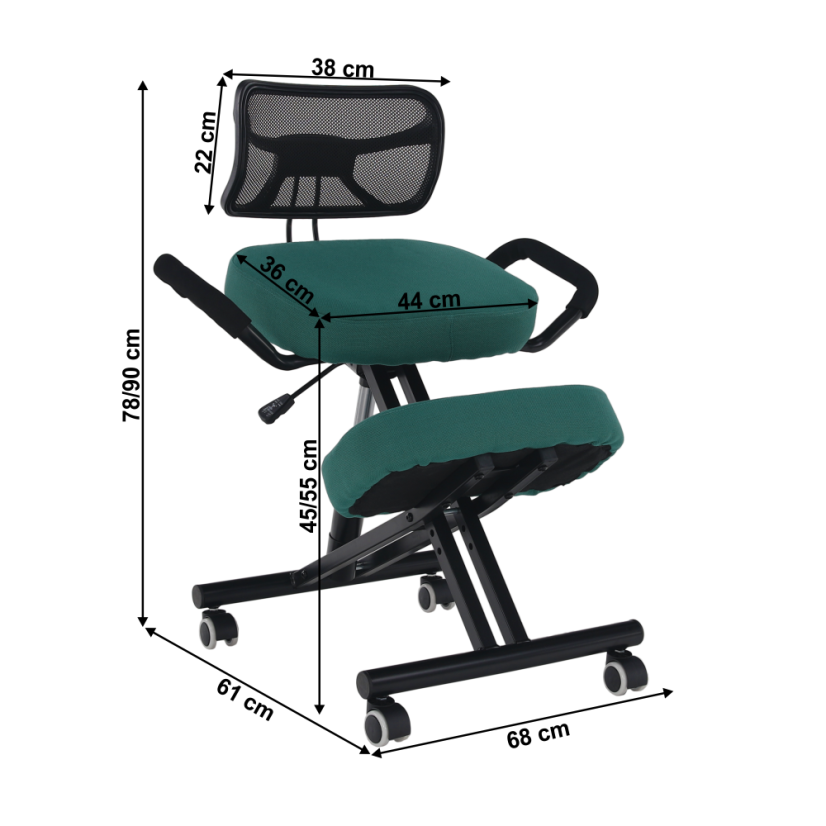 Ergonomska stolica za klečanje, zeleno/crna, RUFUS