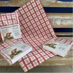 Baumwoll-Gewebe-Küchenhandtuch HERZ weiß-rot 3er-Set, 50x70cm, 270 g/m2
