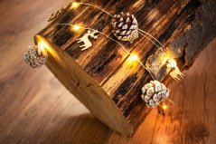 Łańcuch MagicHome Christmas Pine, 20 LED ciepła biała, ze śnieżnymi stożkami, 2xAA, proste oświetlenie, oświetlenie, L-1,9 m