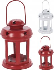 Świecznik-latarnia na świeczkę herbacianą 12x10x15 cm metal czerwono-biały