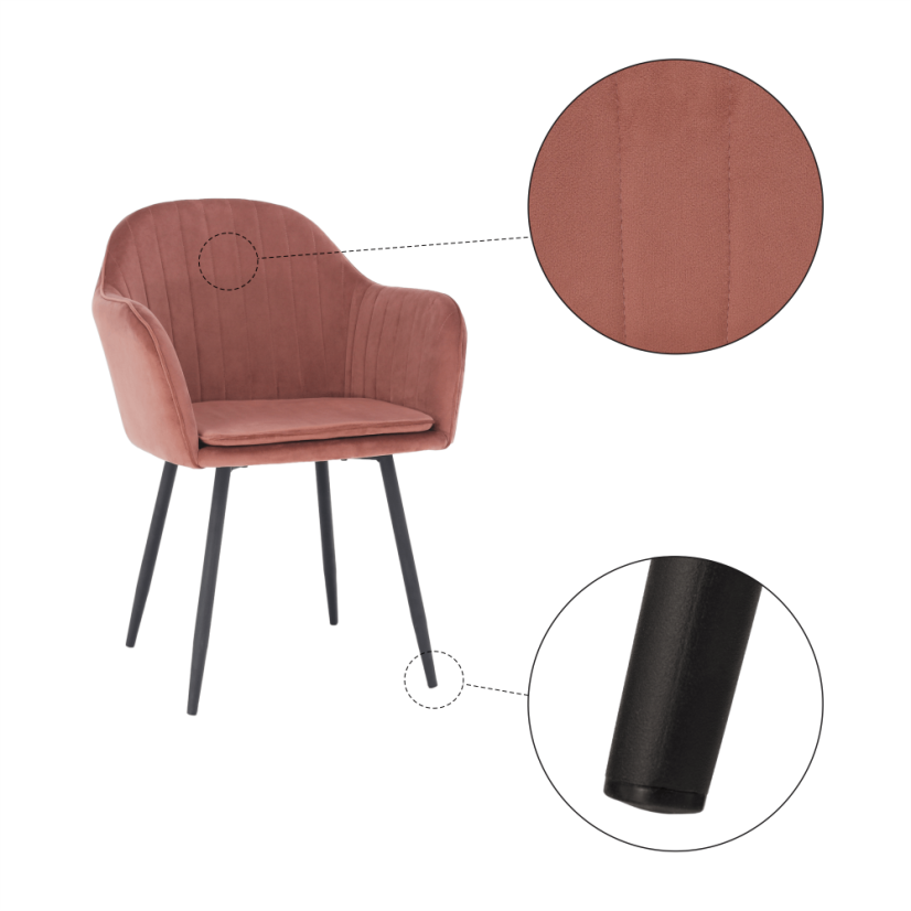 Dizajnerski fotelj, rožnato rjavo blago Velvet, ZIRKON - AKCIJA