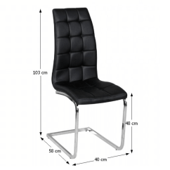 Esszimmerstuhl, schwarzes Öko-Leder, Chrom, DULCIA