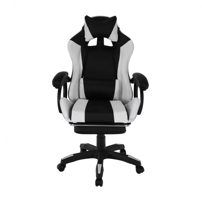 Pisarniški/gaming stol z RGB LED osvetlitvijo, črno/bel, JOVELA