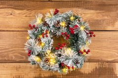 MagicHome Weihnachtskranz, natur, mit Tannenzapfen, 20 LEDs, warmweiß, 3xAA, 8 Funktionen, 30 cm