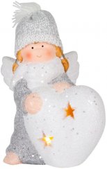 MagicHome Božićna figurica, Anđeo sa srcem, LED, terakota, 12x10x15 cm