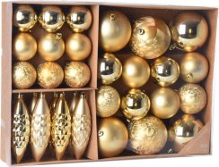 Hängende Ornament-Mischung Kugel/Eiszapfen, 31er-Set, Kunststoff, goldfarben