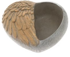 Obal srdce cement bledě-šedo-zlatý s křídly 20,5cm