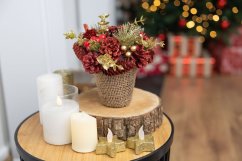 Ikebana MagicHome Weihnachten, natur, rot, 17x17 cm