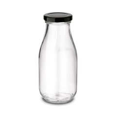 Sticlă pentru sirop/suc, din sticlă, 300 ml + capac negru