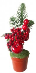 Dekorace MagicHome Vánoce, Větvičky ve květináku, s jablkem, 25cm, 2ks