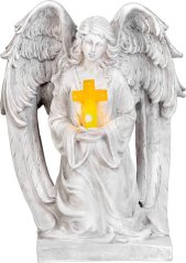 Decor MagicHome, Înger cu cruce, LED, polirășină, pentru mormânt, solar, 23,5x19,5x30,5 cm