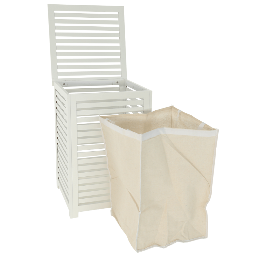 Wäschekorb, lackierter Bambus/weiß/beige, BASKET