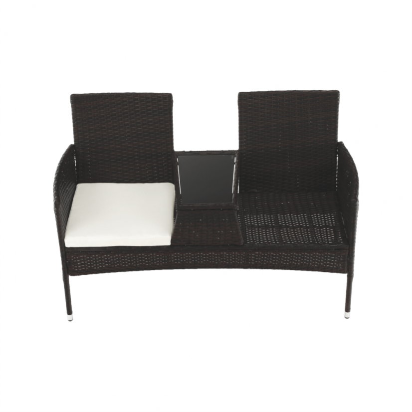 Gartenbank mit Tisch und Kissen, braun/creme, LALIT