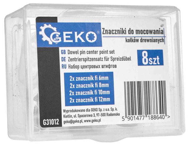 Vormarkierung für Bohrstifte 6, 8, 10, 12 mm - 8 Stück, GEKO