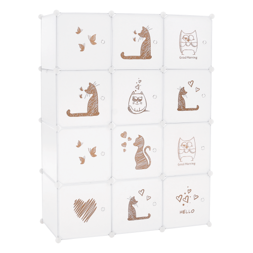 Dětská modulární skříň, bílá/hnědý dětský vzor, KITARO