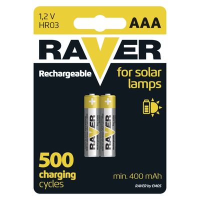 Baterie RAVER SOLAR HR03, dobíjecí baterie, 400 mAh, bal. 2 ks, AAA tužka