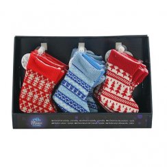 Ozdoba MagicHome Vánoce, ponožka, červená, modrá, vánoční motiv, Sellbox 30 ks