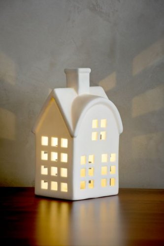 Dekorace MagicHome, Domeček, LED, bílý, porcelán, 8,7x7,3x15,3 cm
