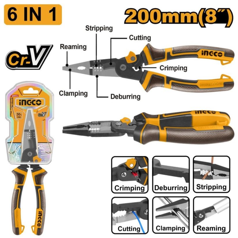 Kliešte rádiové 6v1 multifunkčné CrV 200mm INGCO Industrial KLC
