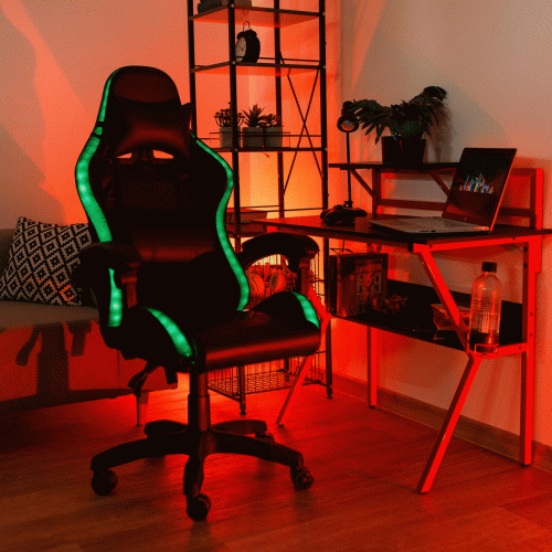 Pisarniški/gaming stol z RGB LED osvetlitvijo, črn, MAFIRO