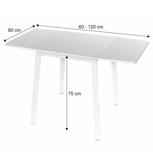Jídelní stůl, MDF fóliovaná/kov, bílá, 60-120x60 cm, MAURO