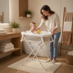 Összecsukható, állványos gyermekfürdőkád lefolyóval, hőmérsékletmérővel és LCD-kijelzővel – ECOTOYS (akce)