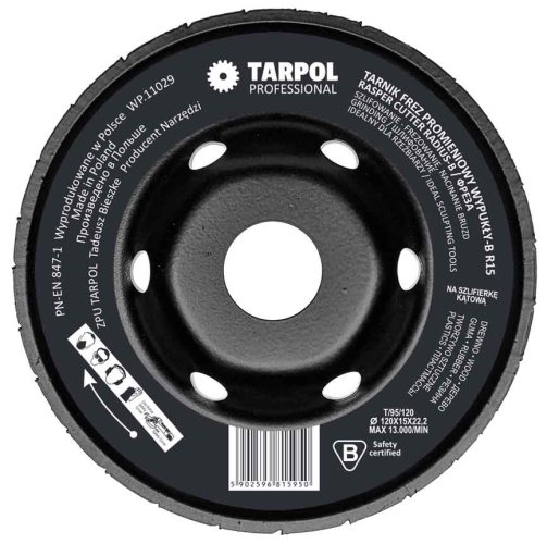 Raspa pentru polizor unghiular sfert de cerc R15 125 x 22,2 mm dinte jos, TARPOL, T-95