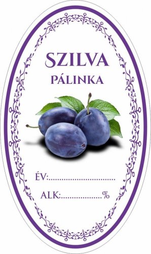Flaschenaufkleber SZILVA PÁLINKA/SLIVOVICA hausgemachte ovale 16 Stück HU-Etiketten