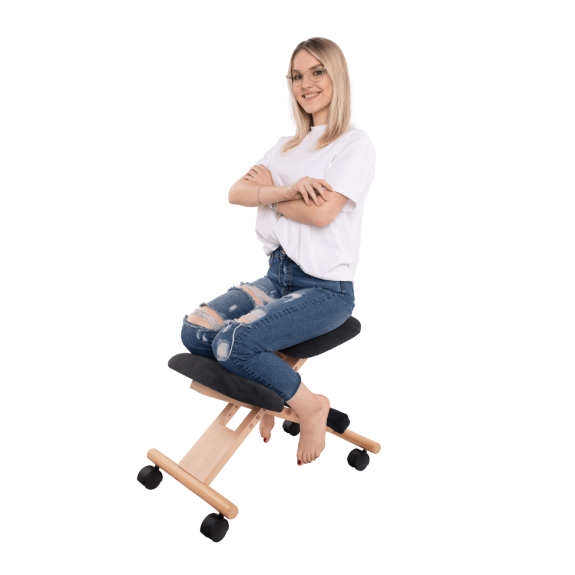 Ergonomska stolica za klečanje, crna/bukva, GROCO