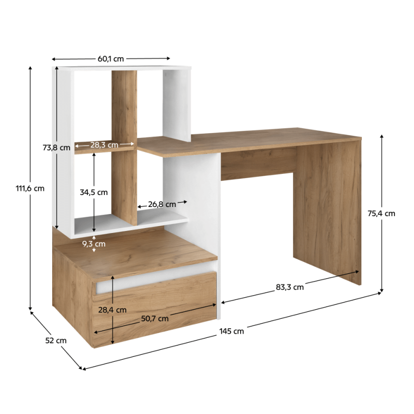 PC-Schreibtisch, Eiche Artisan/Weiß, NEREO NEU