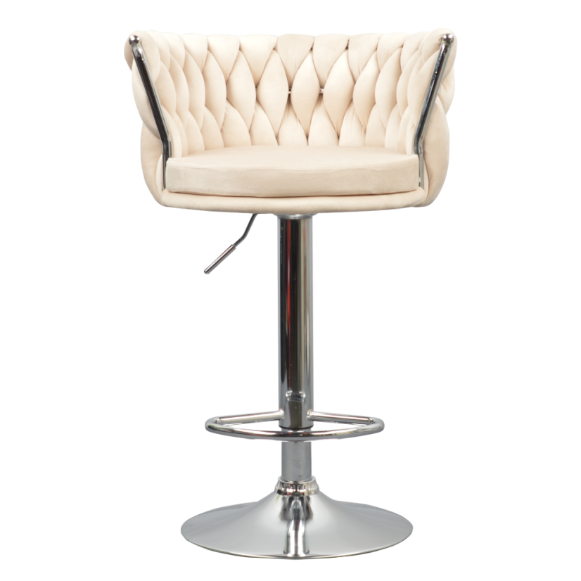 Designer Barhocker, beige Samtstoff/Chrom, BRIN (akce)