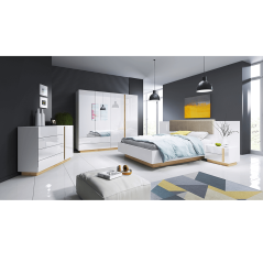 Komoda D4S, biały/dąb wnuk/biały połysk, CITY