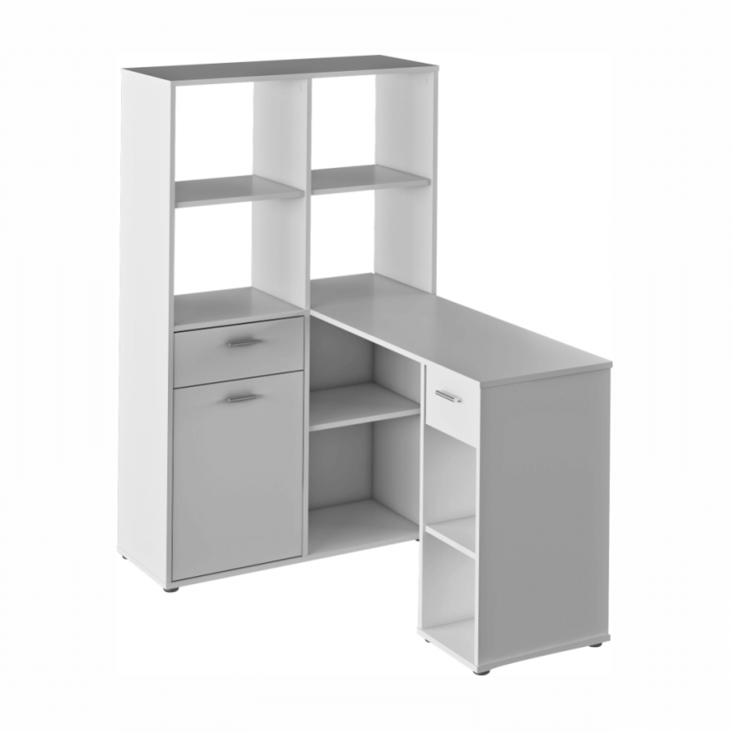 Eck-PC-Tisch mit Ablage, weiß, MINESON