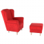 Fotel ze stołkiem, tkanina czerwony, ASTRID