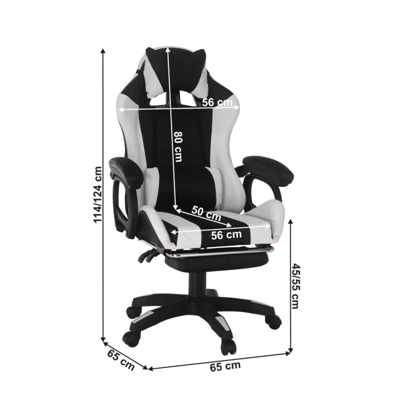 Pisarniški/gaming stol z RGB LED osvetlitvijo, črno/bel, JOVELA