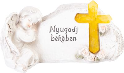 Decor MagicHome, Înger cu cruce, polirășină, pentru mormânt, solar, 20,5x11x11 cm, ambalaj. 2 buc., cu titlu maghiar