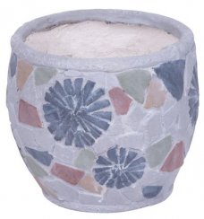 Dekorace MagicHome, Květináč s mozaikou, světlý, šedý, keramika, 22x22x19 cm