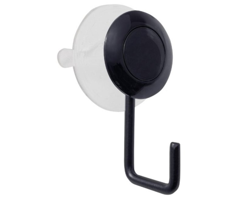 Wieszak łazienkowy 1-hakowy, czarny, mocowany na przyssawkę