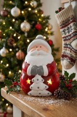 Dekorace MagicHome Vánoce, Santa, LED, terakota, 8,5x8,2x12,5 cm