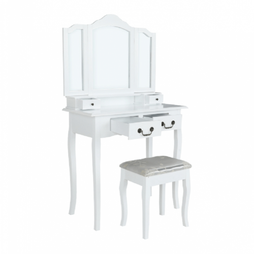 Toaletni stolić s tabureom, bijela/srebrna, REGINA NEW