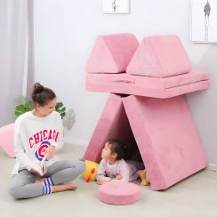Veľká skladacia modulárna pohovka pre deti DIY, 8 mäkkých vankúšov - ružová ECOTOYS
