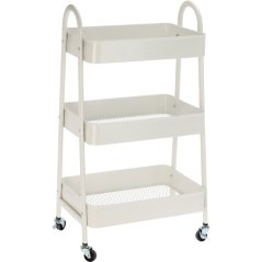 Cărucior de bucătărie cu trei etaje, din metal, de culoare crem