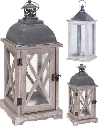 Lanterna svijećnjak 16x16x41 cm drvo/metal bijelo-siva mješavina