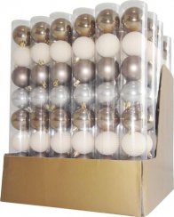 MagicHome karácsonyi labdák, 8 db, fehér-ezüst-bronz, karácsonyfához, 5 cm, eladó doboz 36 tubus