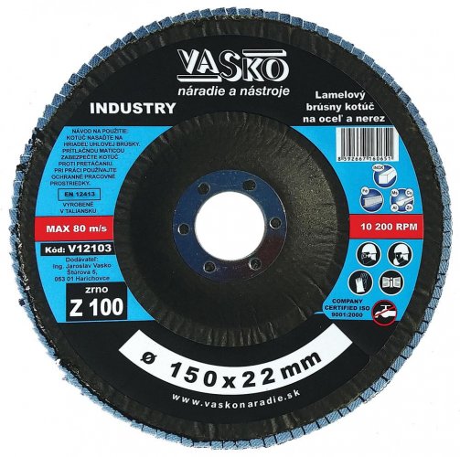 Disc abraziv pentru metal și INOX 150x22,2, granulație 100, INDUSTRIE