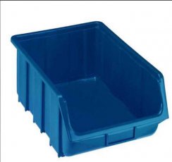 Kék műanyag tartály, hossza 34,5 x szélesség 20,4 x magasság 15,5 cm